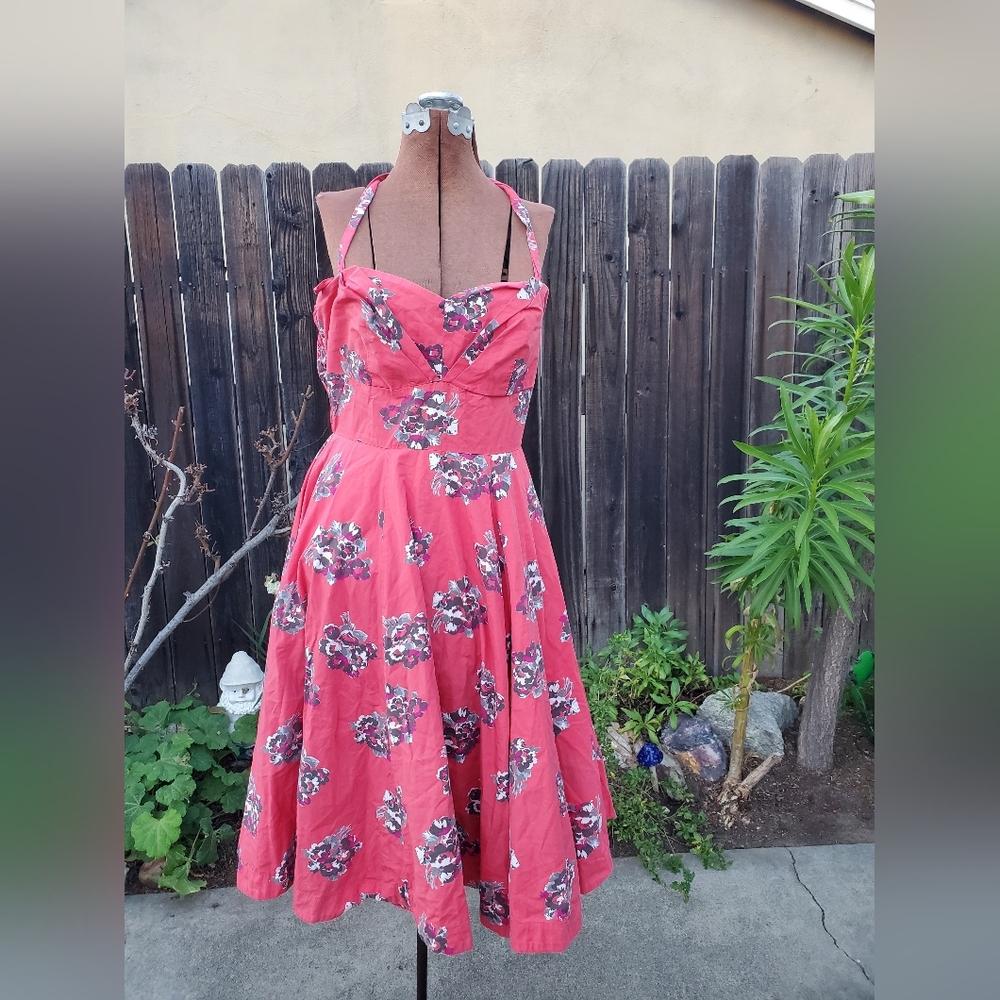 Strapless Floral Dress in Coral by [Brand]